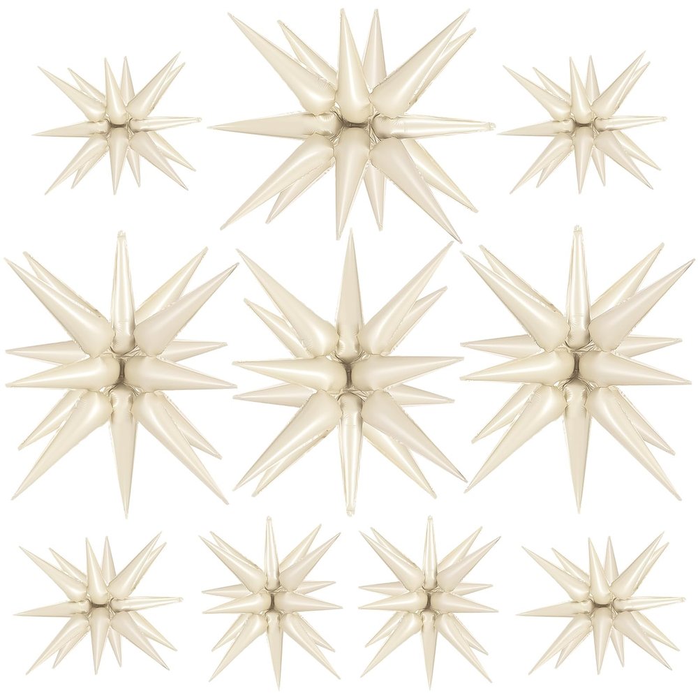 10 Pcs Cream Star Balloons Explosion Balloons Foil Cone Balloon Magic for Birthday Wedding Anniversary Party Backdrops Decorations Supplies, 6 Pcs 22Inches and 4 Pcs 27Inches
