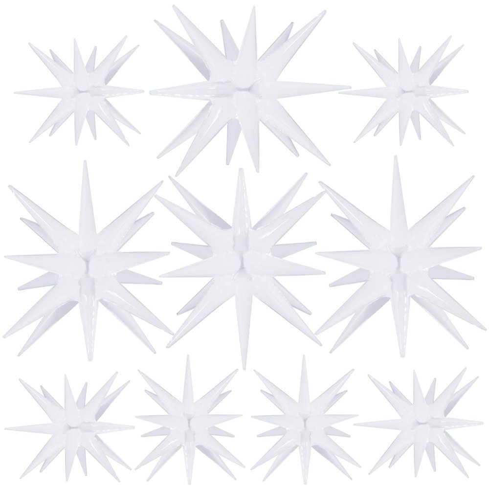 10 Pcs White Star Balloons Explosion Balloons Foil Cone Balloon Magic for Birthday Wedding Anniversary Party Backdrops Decorations Supplies, 6 Pcs 22Inches and 4 Pcs 27Inches