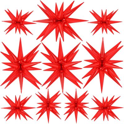10 Pcs Red Star Balloons Explosion Starburst Balloons Foil Cone Balloon Magic for Birthday Wedding Anniversary Party Backdrops Decorations Supplies, 6 Pcs 22Inches and 4 Pcs 27Inches