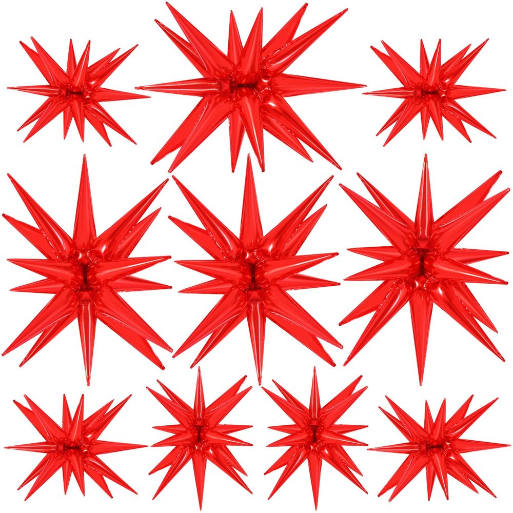 10 Pcs Red Star Balloons Explosion Starburst Balloons Foil Cone Balloon Magic for Birthday Wedding Anniversary Party Backdrops Decorations Supplies, 6 Pcs 22Inches and 4 Pcs 27Inches
