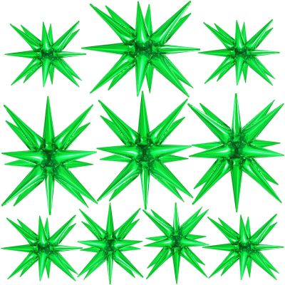 10 Pcs Green Star Balloons Explosion Balloons Foil Cone Balloon Magic for Birthday Wedding Anniversary Party Backdrops Decorations Supplies, 6 Pcs 22Inches and 4 Pcs 27Inches