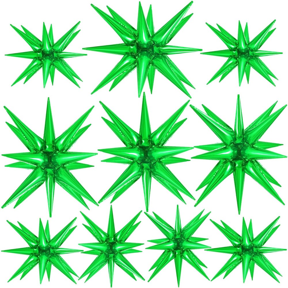 10 Pcs Green Star Balloons Explosion Balloons Foil Cone Balloon Magic for Birthday Wedding Anniversary Party Backdrops Decorations Supplies, 6 Pcs 22Inches and 4 Pcs 27Inches
