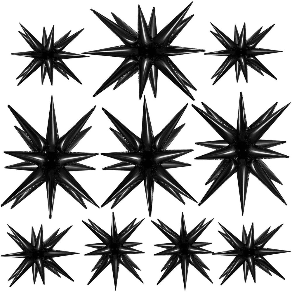 10 Pcs Black Star Balloons Explosion Balloons Foil Cone Balloon Magic for Birthday Wedding Anniversary Party Backdrops Decorations Supplies, 6 Pcs 22 Inches and 4 Pcs 27 Inches