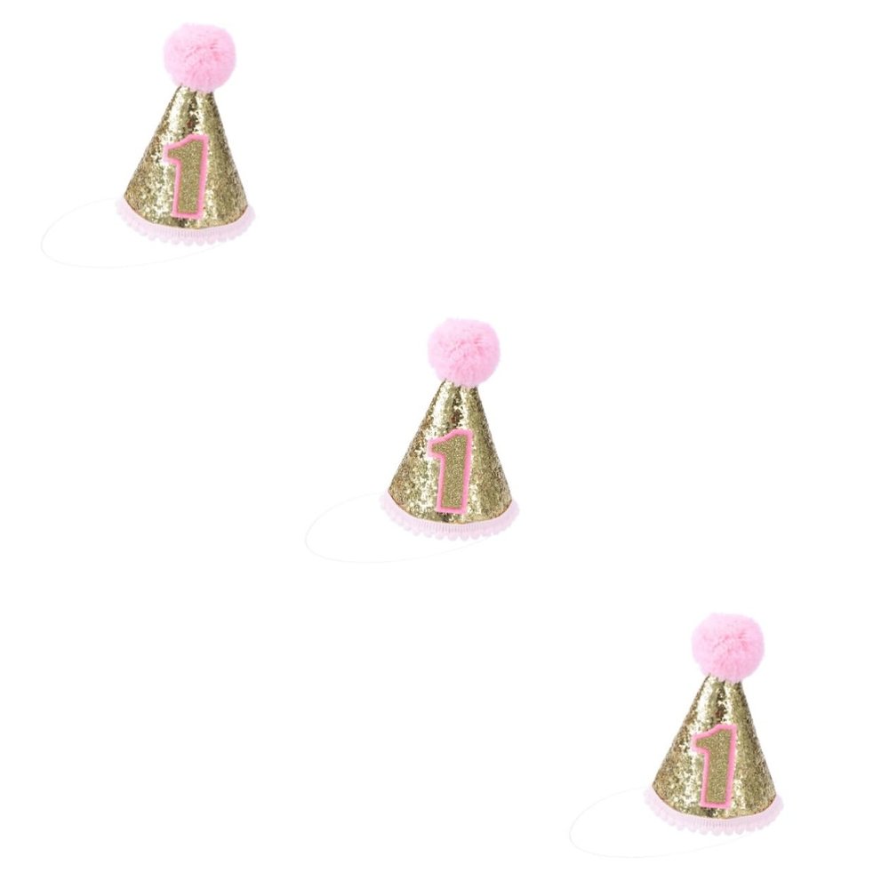 ABOOFAN 3pcs Glitter Adjustable Birthday Cone Hat for Girls Party Hat Glitter for Birthday Celebrations and Memorable Photo
