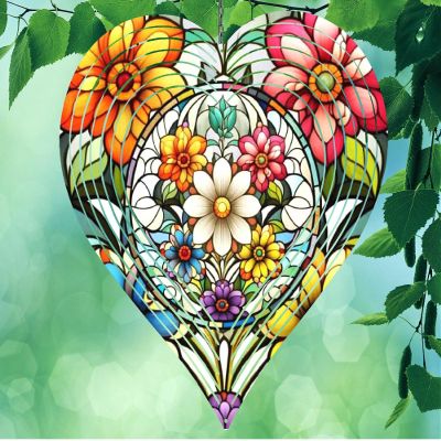 10 Inch Flowers Heart Shaped Wind Spinner Yard Decor Aluminum Sublimated Garden Art Indoor Outdoor 3D Kinetic