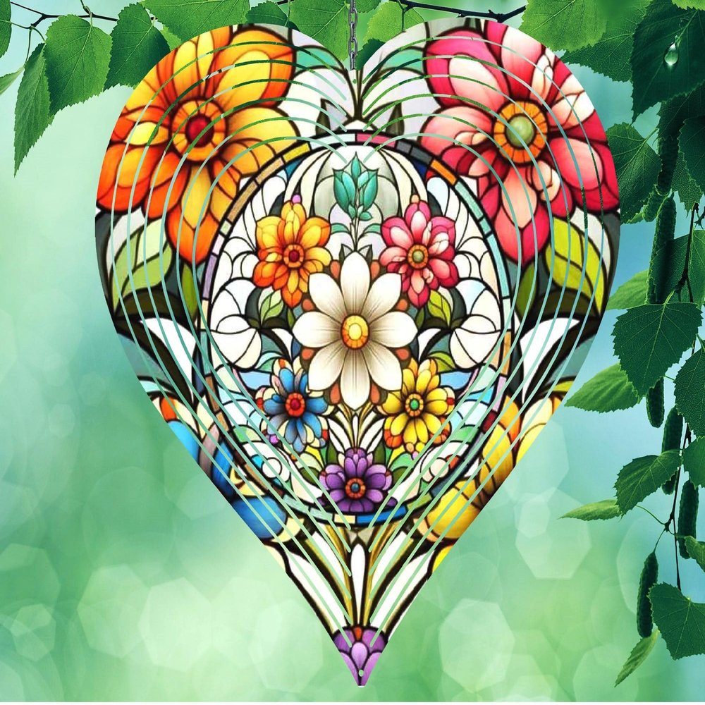10 Inch Flowers Heart Shaped Wind Spinner Yard Decor Aluminum Sublimated Garden Art Indoor Outdoor 3D Kinetic