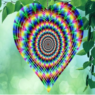10 Inch Trippy Heart Colorful Heart Shaped Wind Spinner Yard Decor Aluminum Sublimated Garden Art Indoor Outdoor 3D Kinetic