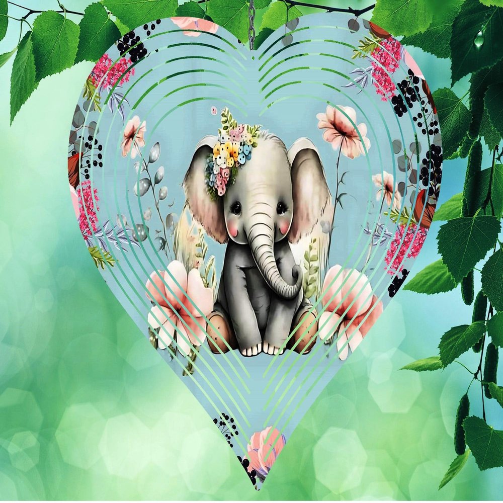 10 Inch Elephant Heart Shaped Wind Spinner Yard Decor Aluminum Sublimated Garden Art Indoor Outdoor 3D Kinetic