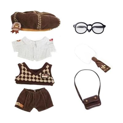 niannyyhouse 20cm Plush Doll Clothes Hat Shirt Vest Pants Tie Backpack Glasses Mailman Set 8in Doll Accessories Dress Up
