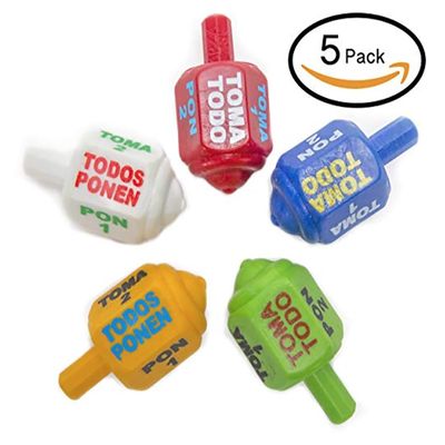 Classic Mexican Pirinola Toma Todo Solid Plastic Piece 5 Multicolor Pack/Pirinola de Plastico Solida (5 Pack)