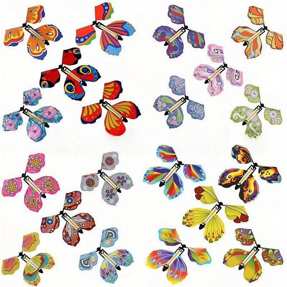 JEGGE Multiple Pieces Magic Wind Up Flying Butterfly, Rubber Band Powered Magic Fairy Flying Toy, Bookmark Greeting Card Surprise Gift Party Favor, No Gift Box Include(Random Color,40Pcs)