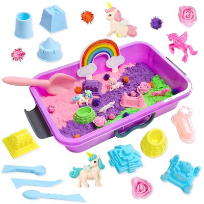 AGENTLAN Unicorn Sensory Bin, Unicorn Sensory Toys with Play Sand for Toddlers Boys and Girls, Kids Toys Gift Sand Box for Age 3 4 5 6 7 8