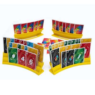 BORICO Card Holders for Playing Cards - 4 Pack Playing Card Holder for Kids and Adults,Stackable Storage Game Card Tray for Arthritis Patients with a Travel Pouch (Yellow)