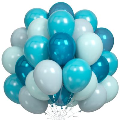 60 PCS 12 Inch Teal, Turquoise, Peacock, Pastel Mint Green, Light Blue Balloons Set for Birthday, Baby Shower, Wedding, Whale Theme Party Decorations