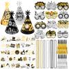 HOWAF New Year Eve Party Supplies 2026, Black Gold Silver Happy New Year 2026 Cone Hats New Years Eve Hats 2026 Glasses Party Blowouts Tattoos Bead Necklaces NYE Party Favors 2026 Decorations view 1