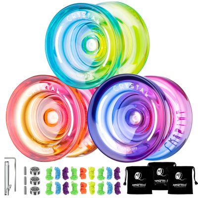 MAGICYOYO Crystal Yoyo K2 Pack of 3, Professional Responsive Yoyo for Kids Beginner, Dual Purpose Yoyos Replacement Unresponsive Bearing for Adults/Advanced+18 Strings+Remover Tool (Crystal Gradient)