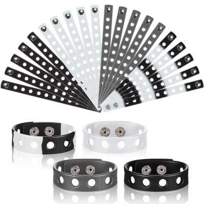 Aoriher 20 Pcs Silicone Charm Bracelets Gifts for Kids Silicone Wristband Gift Adjustable Rubber Bracelet with Holes for Boy Girl (Deep Color)