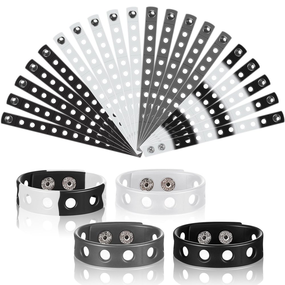 Aoriher 20 Pcs Silicone Charm Bracelets Gifts for Kids Silicone Wristband Gift Adjustable Rubber Bracelet with Holes for Boy Girl (Deep Color)