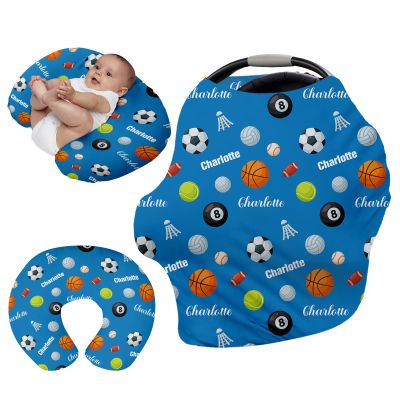 Custom Name Car Seat Canopy - Baby Car Seat Covers, Blue Football Print Infant Stroller Cover, Carseat Canopy Christmas Birthday Gifts for Girls and Boys(27"x29")