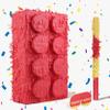 Birchio Block Pinata Bundle with a Blindfold and Bat(17 x 11 x 4 Inches), Perfect for Birthday Party Supplies, Building Blocks Theme Birthday, Decoration view 1