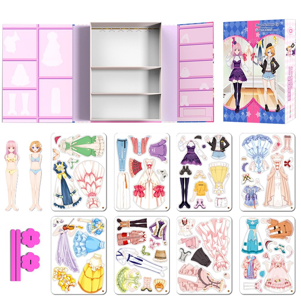 Daniel Axel Magnetic Dress Up Paper Doll Pretend Play,Dollhouse Magnet Travel Toys Car Activities Road Trip,Clothes Puzzles Game,3+ Girls Preschool Learning Created Imagine Birthday Gift