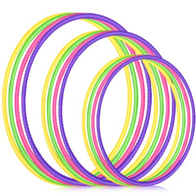 Syhood 12 Pcs Toy Color Hoop Plastic Detachable Adjustable Hoop Light Weight Exercise Fitness Equipment Toy Waist Ring for Adult Party, 3 Sizes(Green, Rose, Yellow, Purple)