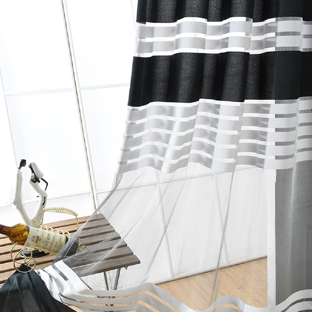 Striped Baby Kids Room Sheer Curtains Window Treatments Bedroom Decor Panel Curtain
