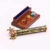 Brass Kaleidoscope | Vintage Antique Etched Brass Design | Interchangeable Marble Scope | Includes Wooden Display Stand | 8x3x3 Inches | Perfect for Collectors, Home Decor & Nautical Gift view 2