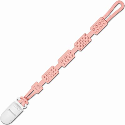 Silicone Pacifier Clip with 4 Teething Textures, One-Piece Patented Design, Dishwasher Safe, Secure Plastic Clip, Fits All Pacifiers, Babys Aid (Blush)