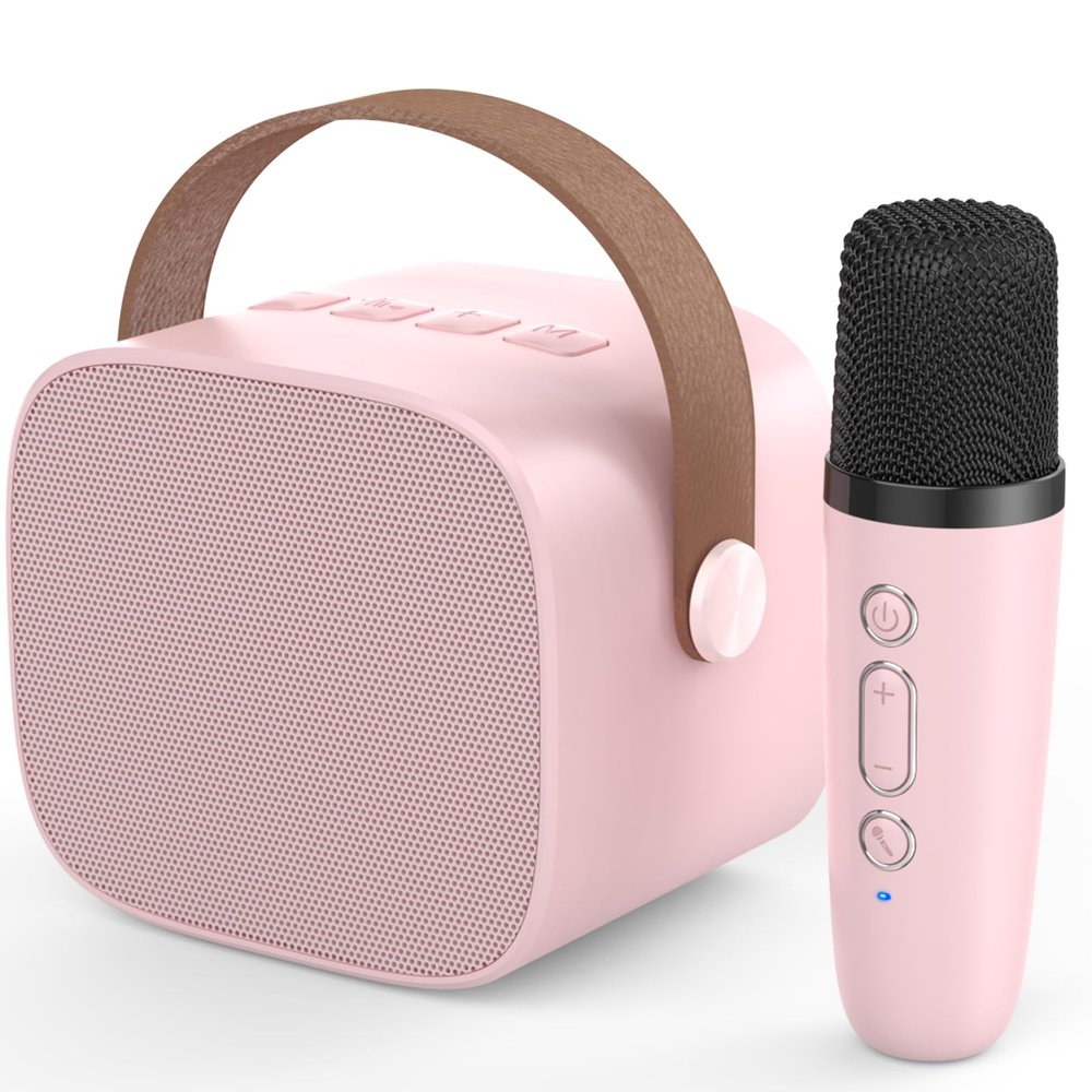 MEGUO Mini Karaoke Machine,Funny Toys Christmas Birthday Gifts for Kids Age 4-12 Girls,Boys,Adults, Karaoke Microphone Toys for 4,5,6,7,8,9,10,11,12+ Year Old Girls Boys (Pink 1 Mic)