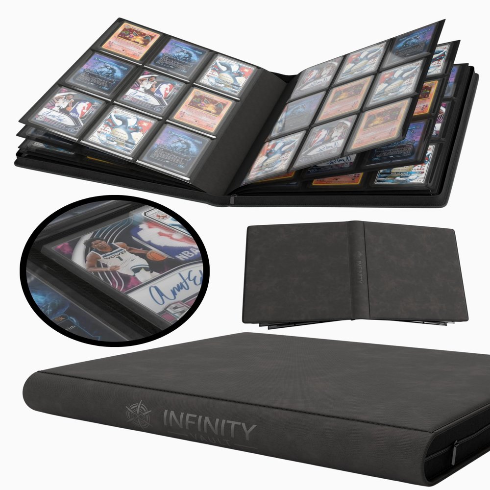 Premium 9 Pocket Card Binder for 216 Cards, Vintage Double Sided Trading Card Binder, Sleek Card Collection Album for Yu-Gi-Oh!, MTG, TCG, game cards & sports cards(Black Interior)