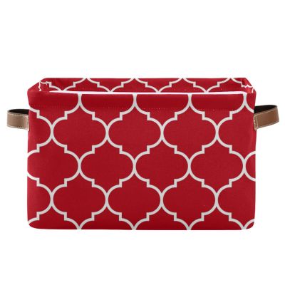 Emelivor Red White Storage Basket Bins Decorative Toy Laundry Basket Organization with Handles for Home Boys Girls Office Closet Shelf Nursery Baskets,1 pcs