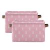 Emelivor White Pink Ribbon Storage Basket Bins Decorative Toy Organizer Bins Laundry Hamper Baskets with Handles for Office Bedroom Clothes Bedroom Living Room,2 pcs view 1