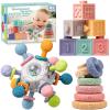 Baby Sensory Teething Toys Set, Montessori Baby Toys 6-12 Months, Incl Newborn Rattle Teether & Baby Blocks & Soft Stacking Rings, Ideal Babies Boy Girl Gifts, Infant Toys 0-3-6-9-12-18 Month view 1