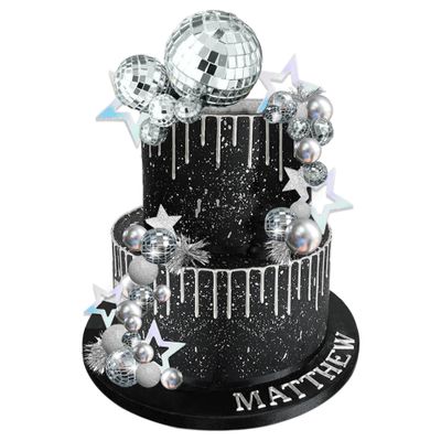 Disco Ball Cake Topper Mirror Balls Cake Decorations with Silver Stars Cake Topper for 70s 80s Disco Dance Saturday Night Fever Birthday Supplies (Style 1)