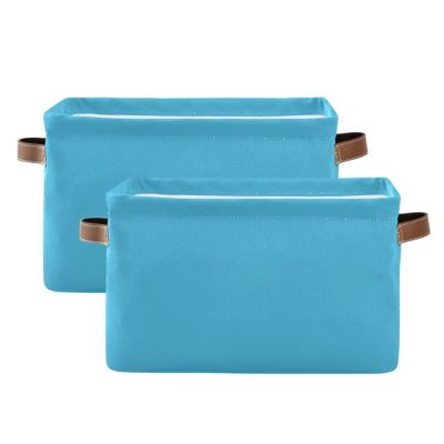 Emelivor Blue Light Storage Basket Bins Foldable Toy Baskets Organization with Handles Laundry Hamper for Living Room Clothes Nursery Closet Shelf Playroom,2 pcs