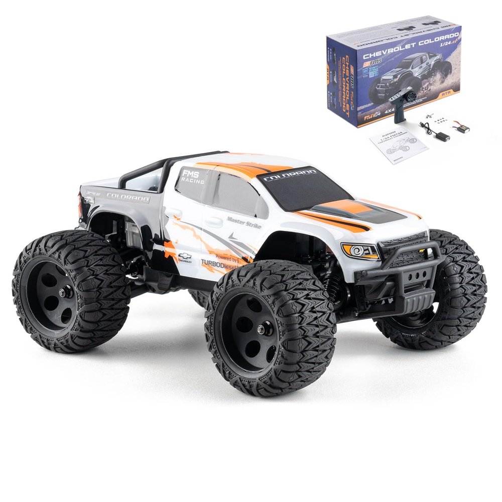 BEEZRC FMS 1/24 RC Monster Truck Colorado FMT24 Fast Drift RC Car Licensed Chevy RC Offroad RTR Electric Hobby Radio Controlled Truck 4x4 Waterproof High Speed Remote Control Car for Adults (White)
