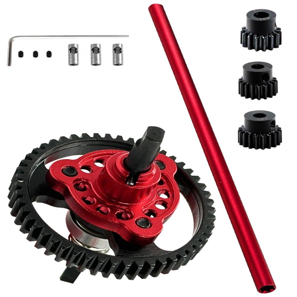 52T Metal Slipper Clutch Spur Gear&Center Drive Shaft Upgrades Part for 1/10 Slash 4X4 VXL,ARRCat Full Metal 52T (32-Pitch) Spur Gear Differential Gear w/ 19T 17T 15T Pinions,Red