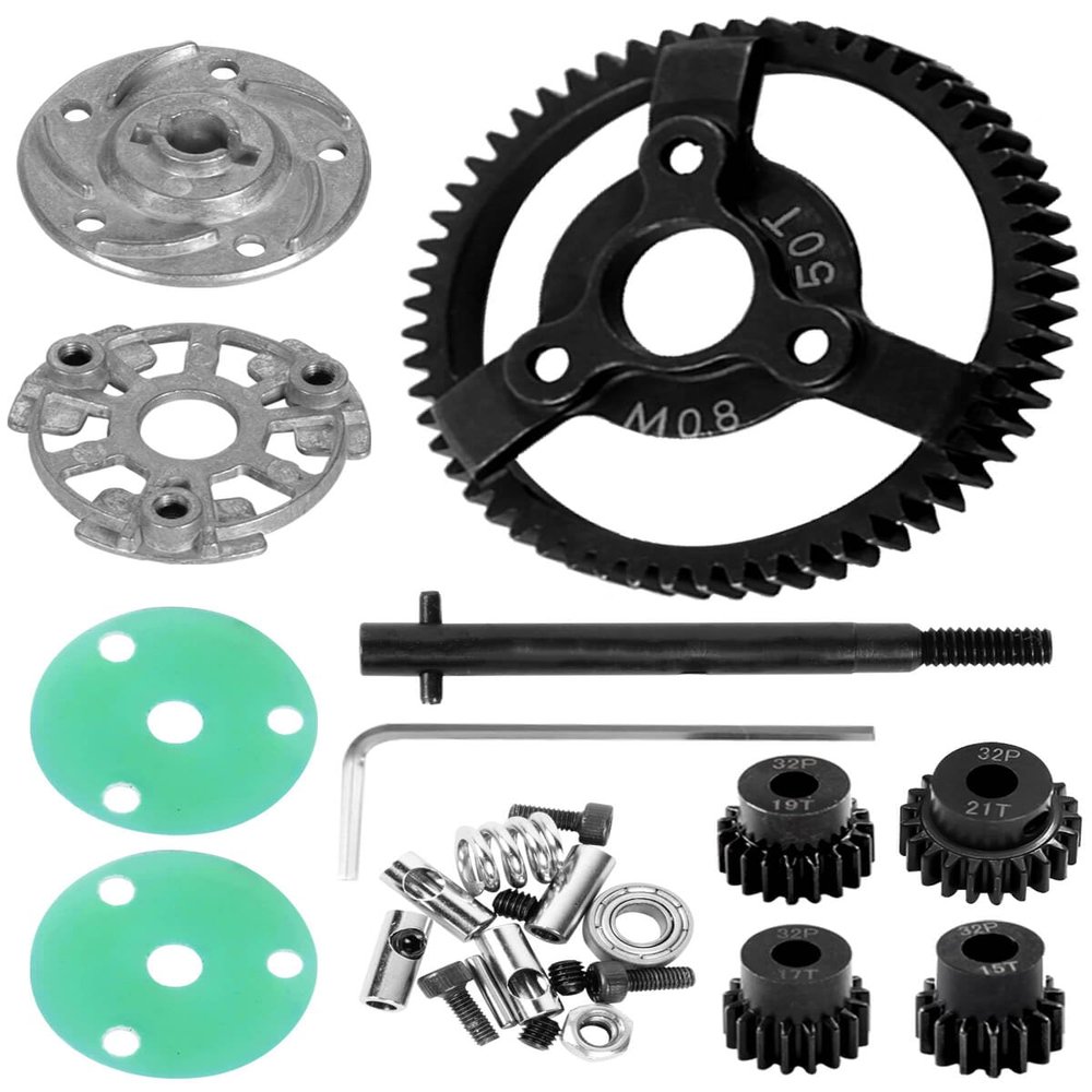 50T Metal Slipper Clutch Spur Gear Upgrades Part for 1/10 Slash 2WD VXL, ARRCat Metal 50T 0.8 Module Spur Gear Differential Gear and 21T 19T 17T 15T Pinions Gear Set