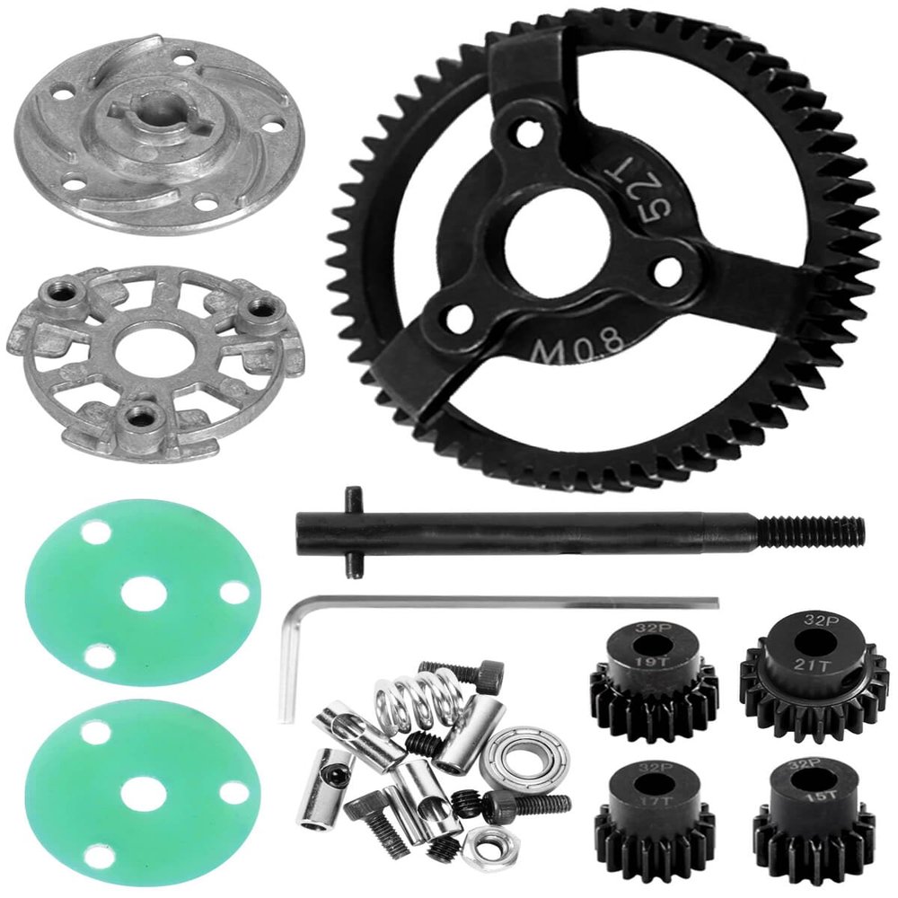 52T Metal Slipper Clutch Spur Gear Upgrades Part for 1/10 Slash 2WD VXL, ARRCat Metal 52T 0.8 Module Spur Gear Differential Gear and 21T 19T 17T 15T Pinions Gear Set