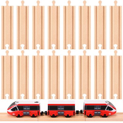 Liliful Pack of 16 Wooden Train Track Expansion Male-Male Female-Female Train Track Compatible with Most Trains Tracks(Straight)
