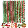 Becfupo 200 Pcs Christmas Beads Necklaces Bulk, Red Green Silver Beaded Necklaces With Xmas Tree Snowman Reindeer Santas Pendants For Chirstmas Party Favors view 1