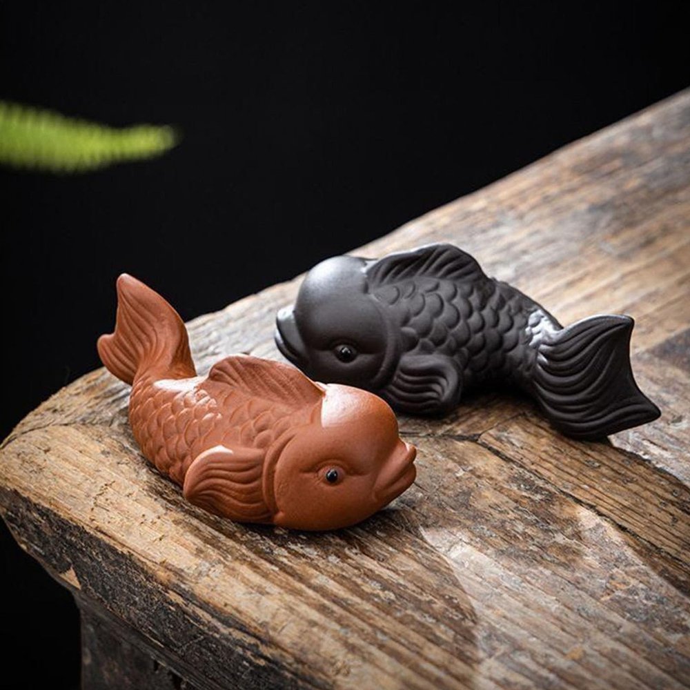 YTDJJWLS 3.1" One Pair Zisha Tea Pet Fish Carved Statue Couple Lover Tea Play Carp