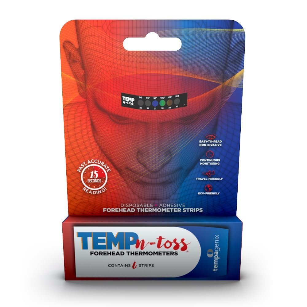Fast Reading Disposable Forehead Thermometer Strips - Temp-N-Toss for Accurate & Hygienic Adult Temperature Measurement (6)
