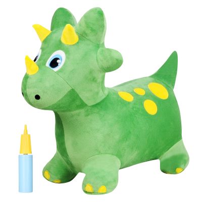 INPANY Bouncy Horse, Dinosaur Hopper Toys, Toddler Plush Bouncing Animal, Dinosaur Birthday Party Decorations, Inflatable Ride on Rubber Triceratops Bouncer, Outdoor for 2 3 4 Yr Boy Girl