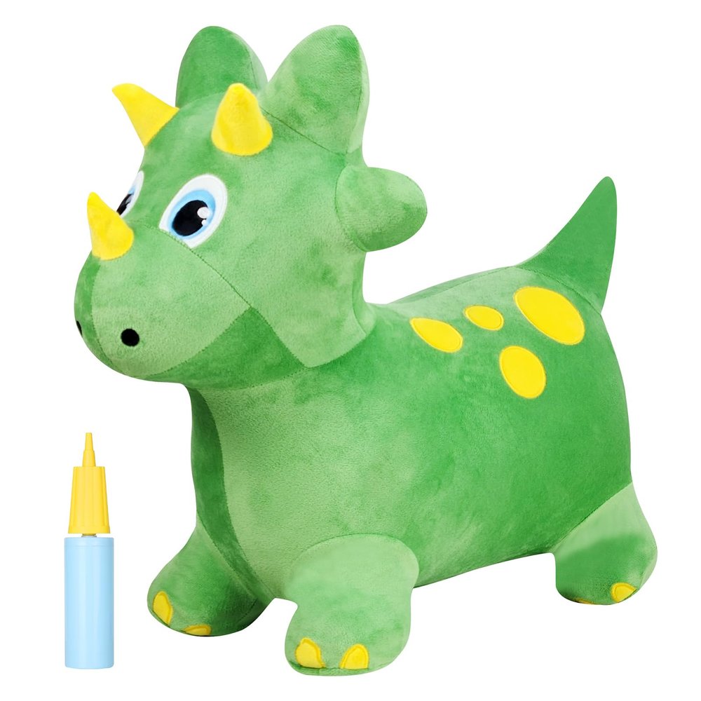 INPANY Bouncy Horse, Dinosaur Hopper Toys, Toddler Plush Bouncing Animal, Dinosaur Birthday Party Decorations, Inflatable Ride on Rubber Triceratops Bouncer, Outdoor for 2 3 4 Yr Boy Girl
