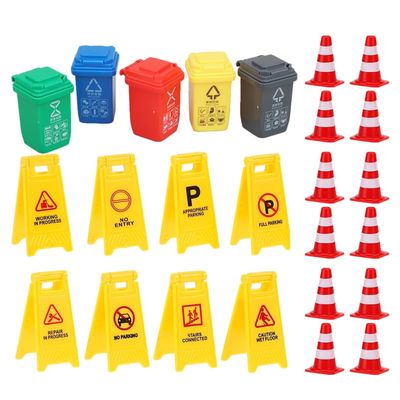 Toddmomy Mini Traffic Cones and Caution Signs Toy Set 25Pcs Plastic Road Safety Educational Playset for Kids Boys Girls Traffic Cognitive Toys for Learning and Play