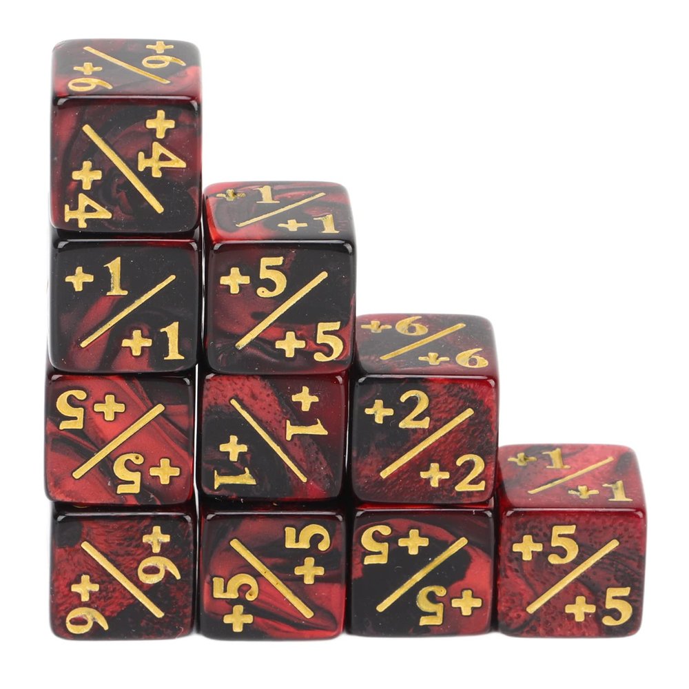 WOOXGEHM 10PCS 6 Sided Dice, Math Puzzle Two Color Acrylic Teaching Dice, Game Props, Game Dice Set for Classroom Teaching/Board Games/Dice Games(Red)
