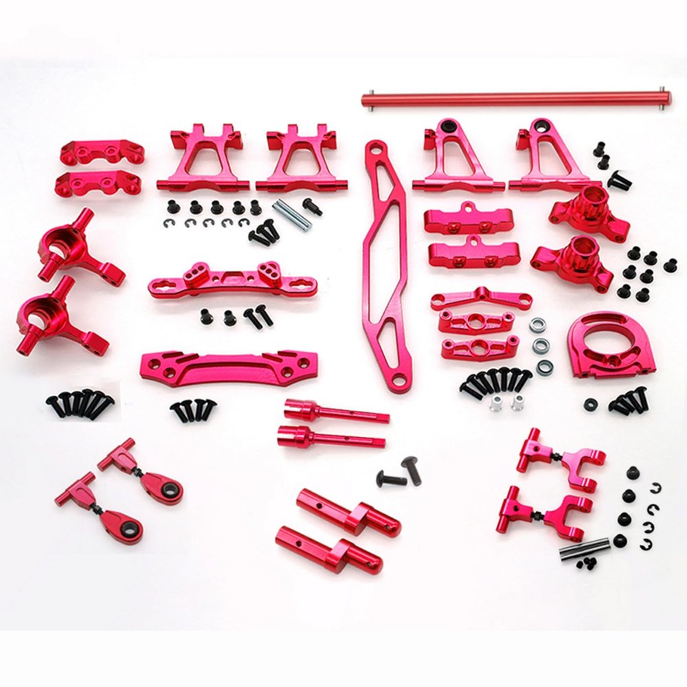 Chanmoo RC TT-02 Full Set Upgrade Kit Aluminum Drive Shaft Swing Arm Steering Cup CVD Bumper Motor Base Suspension Arms For Tamiya TT02 Upgrade Part 1/10 On Road Touring Rally Racing Car (Red 16PCS)