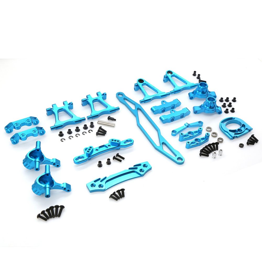 Chanmoo RC TT-02 Full Set Upgrade Kit Aluminum Drive Shaft Swing Arm Steering Cup CVD Bumper Motor Base Suspension Arms For Tamiya TT02 Upgrade Part 1/10 On Road Touring Rally Racing Car (Blue 11PCS)